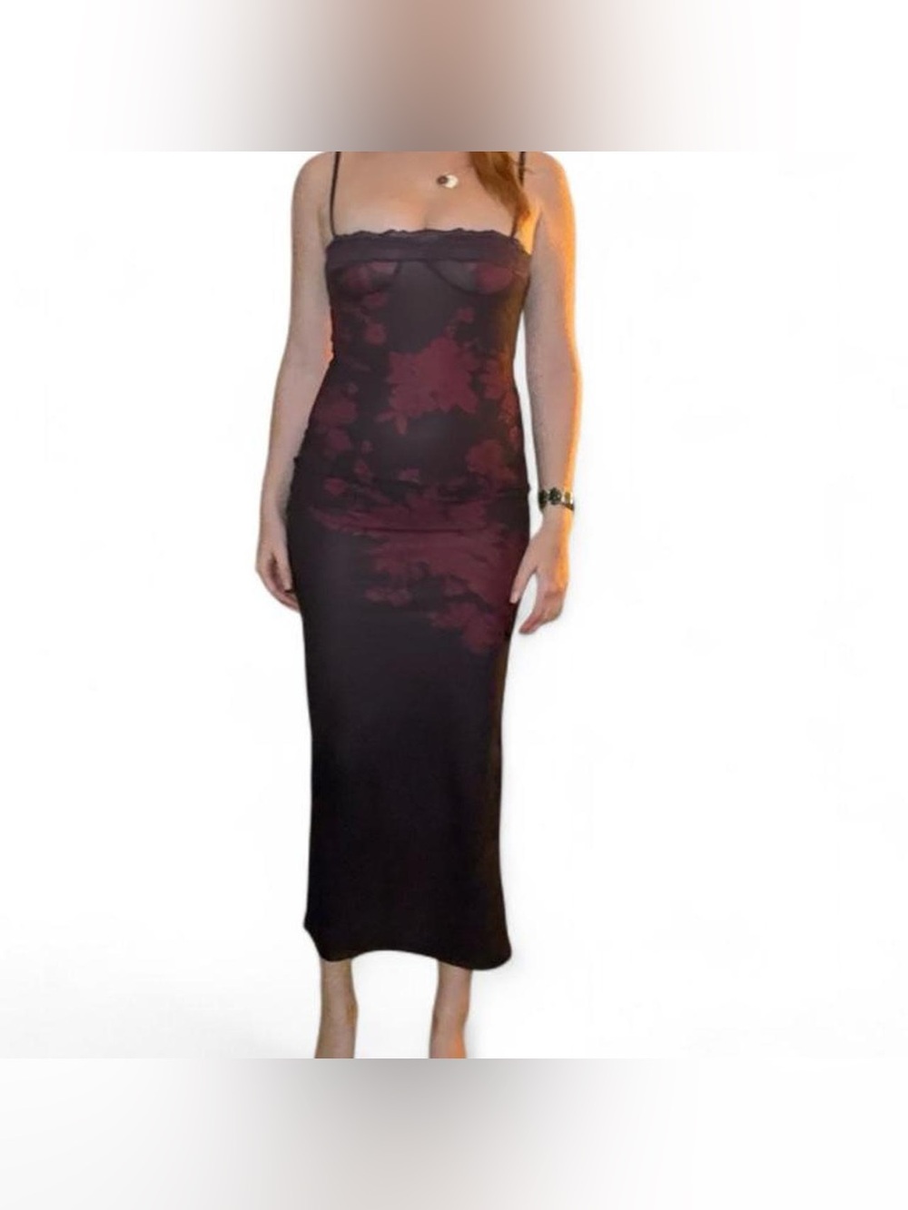 Thin strapped Burgundy Floral Slip Dress